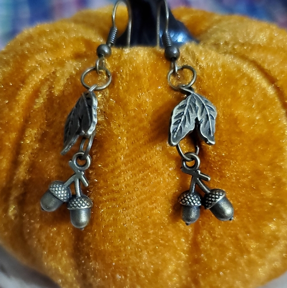 Acorn earrings leafs bronze handmade NEW fall autumn Thanksgiving gift vtg style - Picture 3 of 14